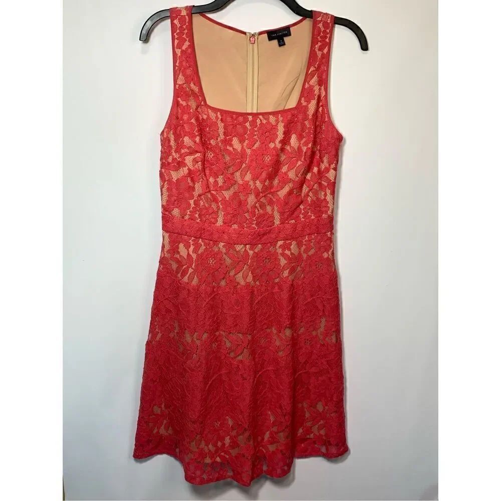 The Limited Women's Square Neck Sleeveless Lace Floral A-Line Dress Red Size 4